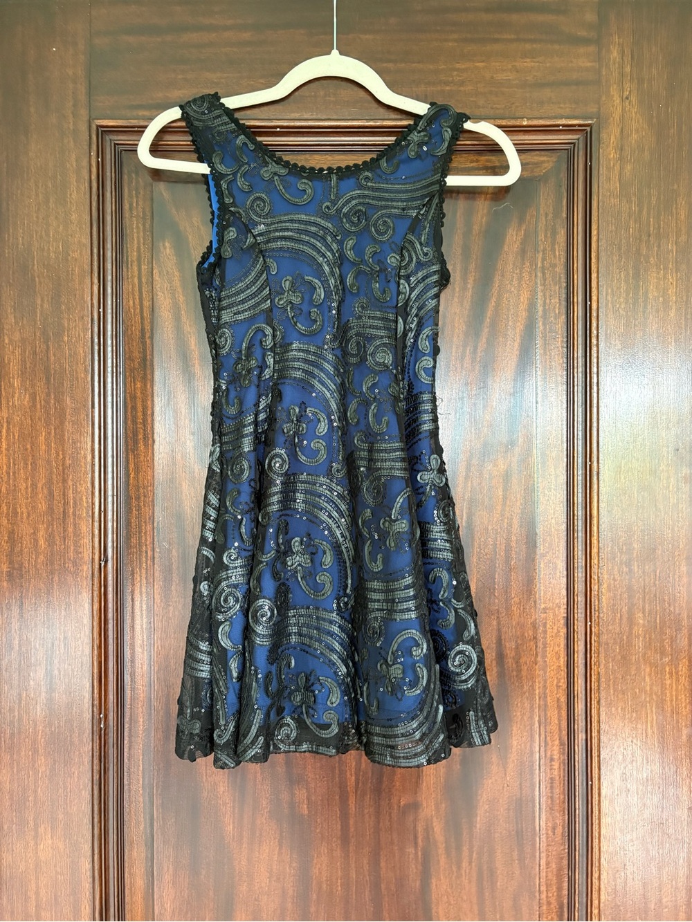 Girls' Blue and Black Embroidered Fit & Flare Party Dress